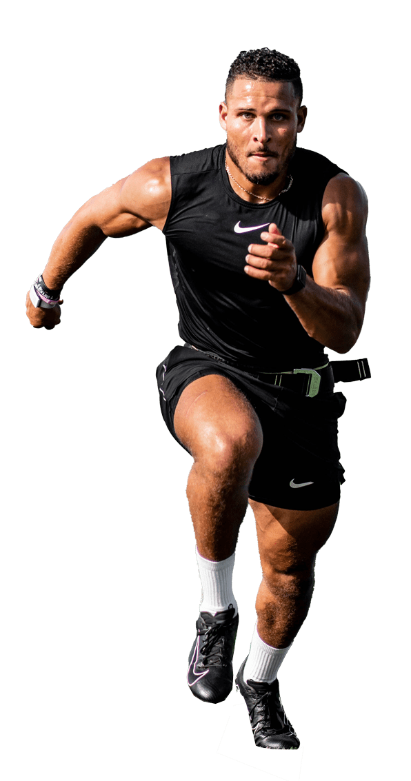 Coach running towards the camera